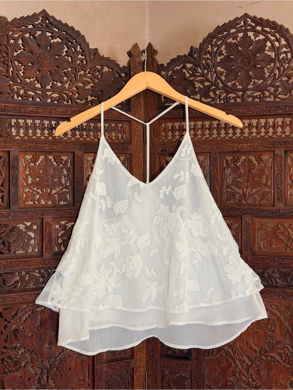 ASTR The Label  Embroidered Mesh Chiffon Cami Tank Top Romantic Coquet
